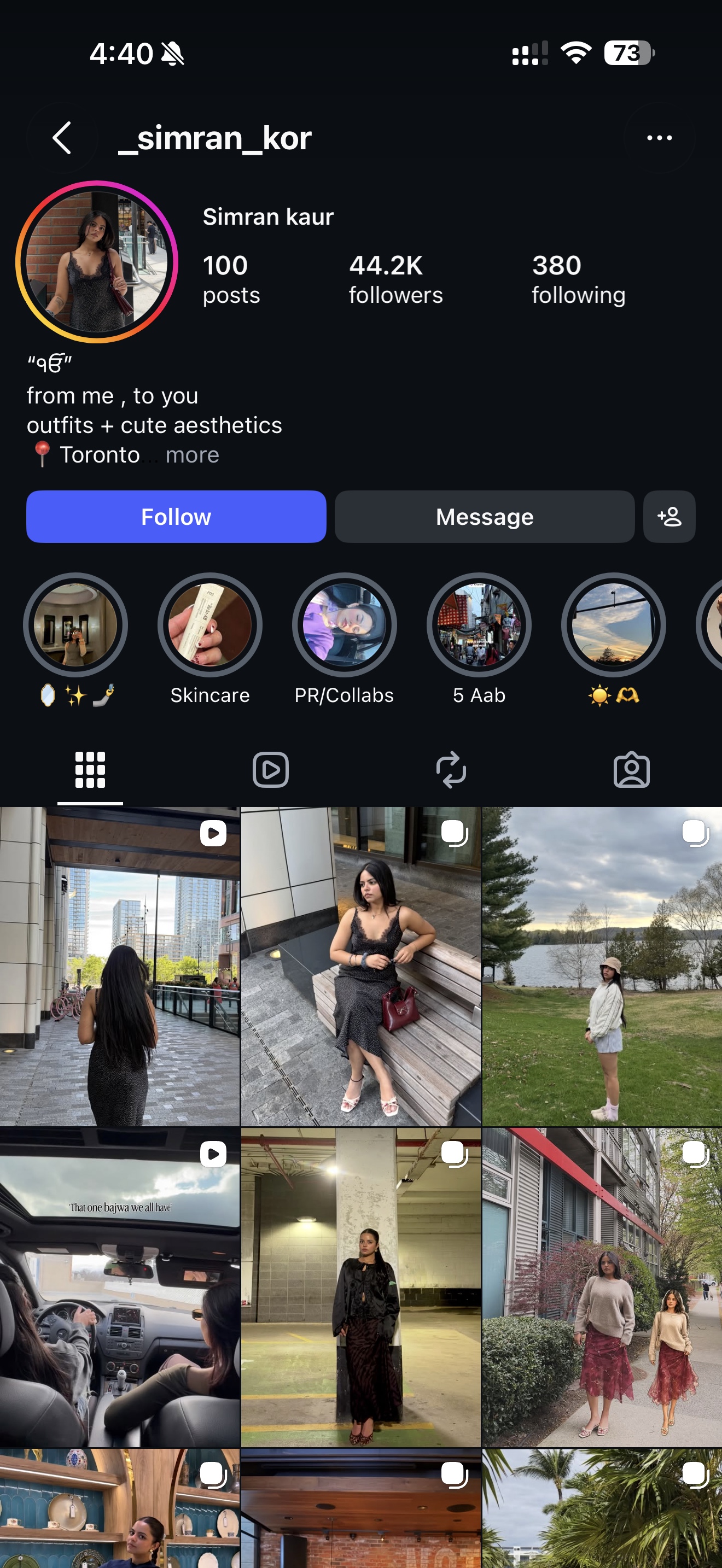 Restored creator Instagram account screenshot