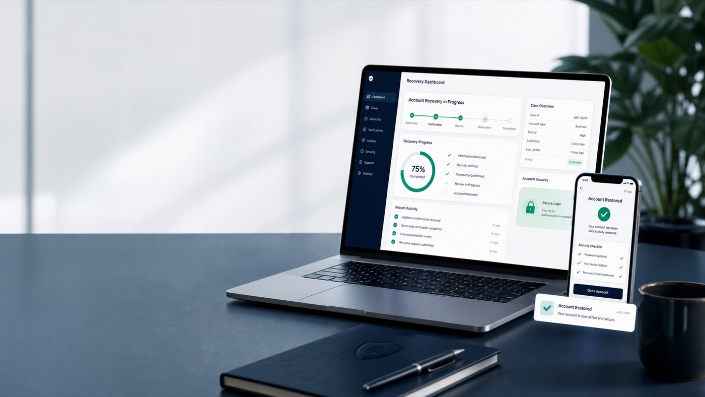 Account recovery dashboard showing a restored account